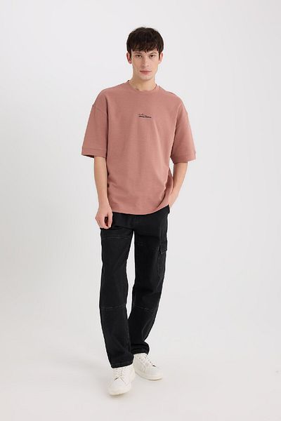 DeFacto Tricou din țesătură grea cu imprimeu Loose Fit Crew Deck D8462AX25SP