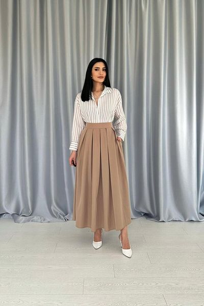 modaserdem Дълга плисирана пола в камилен цвят