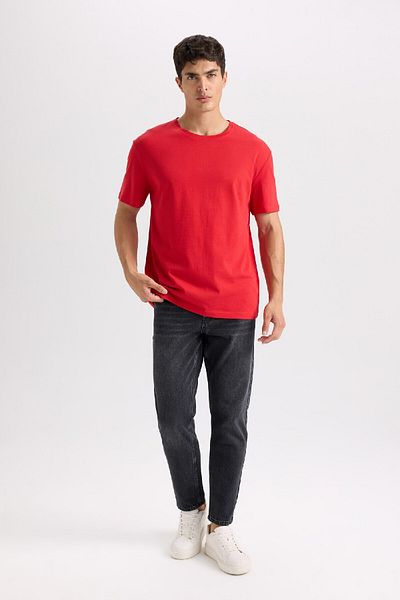 DeFacto Neues, einfarbiges Basic-Kurzarm-T-Shirt mit normaler Passform und Rundhalsausschnitt E1091AXNS