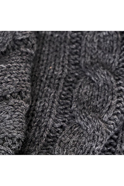 Karaca Home Pompom Cable Knit Throw, 130cmx170cm, Grey
