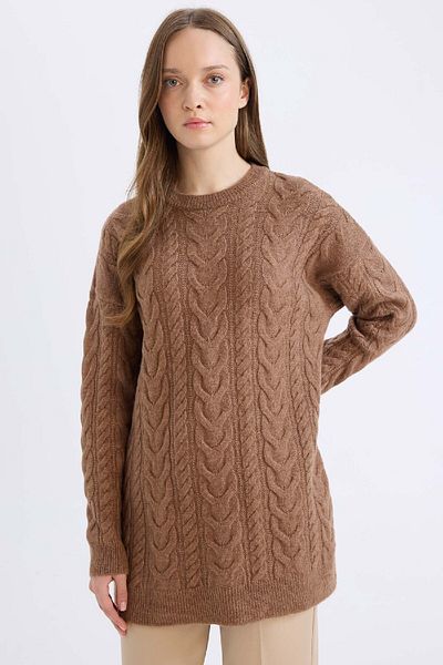 DeFacto Regular Fit Crew Neck Hair Knit Pattern Knitwear Sweater Tunic B4284Ax24Wn
