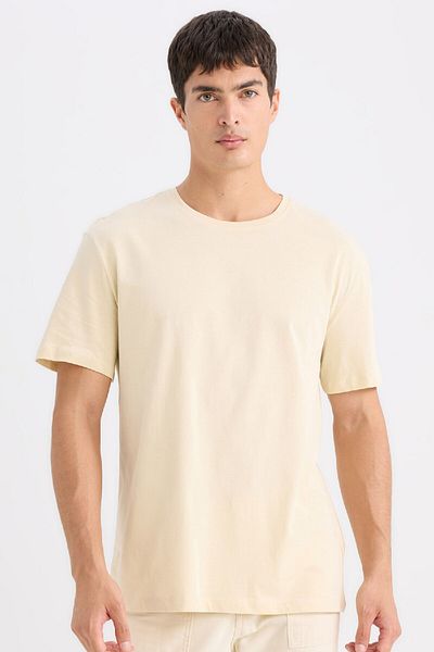 DeFacto Neues, einfarbiges Basic-Kurzarm-T-Shirt mit normaler Passform und Rundhalsausschnitt E1091AXNS