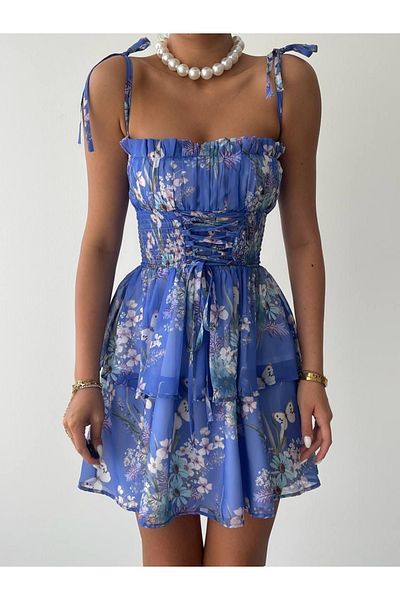 modaserdem Rochie de damă cu bretele cu frânghie cu talie elastică
