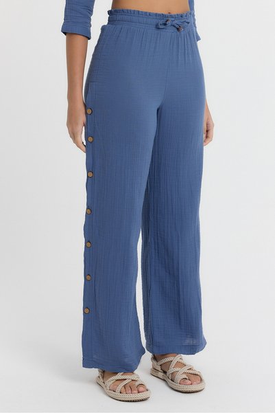 TCT TEKSTİL PANTALONI TREND CU BUTONI PE LATERALĂ DIN MÜSLIN - 2100