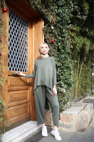 modaserdem Women's Two Thread Viscose Cotton Fabric Double Set with Crest Detail