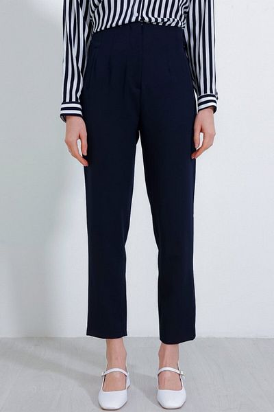 modaserdem Navy Blue High Waist Fabric Trousers 6650
