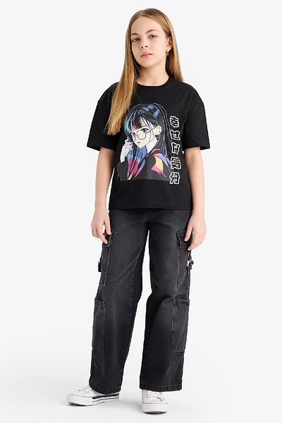 DeFacto Girl's Relax Fit Crew Neck Printed Short Sleeve T-Shirt E0389A825Sm