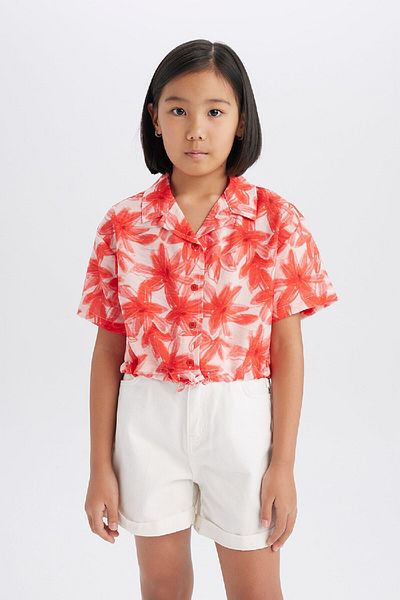 DeFacto Girl's Print Crop Short Sleeve Shirt D7640A825Sm