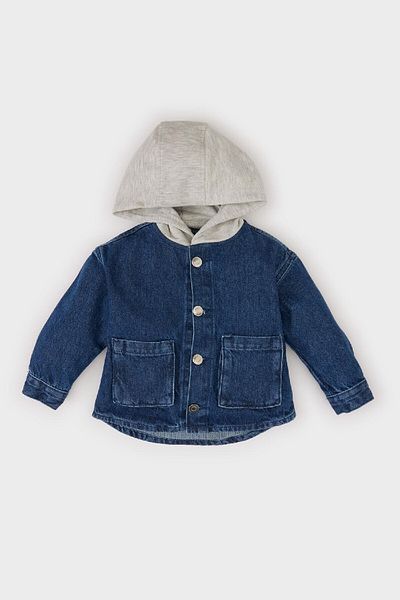 DeFacto Jachetă de jeans cu buzunar cu glugă pentru bebeluși E0285a525sp