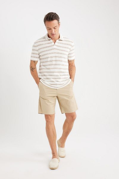 DeFacto Kurzärmliges Polo-T-Shirt mit normaler Passform und Streifen D7941AX25SP