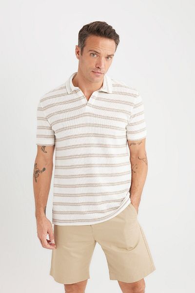 DeFacto Kurzärmliges Polo-T-Shirt mit normaler Passform und Streifen D7941AX25SP