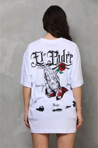 modaserdem Λευκό μπλουζάκι Unisex Oversize με στάμπα με λαιμόκοψη