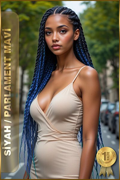 TAM TARZ Afrika Örgüsü Ve Rasta İçin Sentetik Saç - 2 Renkli / Siyah-Parlament Mavi