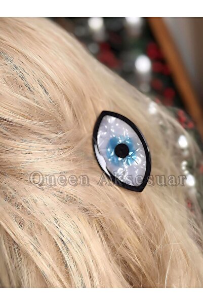 QUEEN AKSESUAR Luxury Evil Eye Bead Design Palace Mother of Pearl Pattern Latch Clip Black Hair Clip