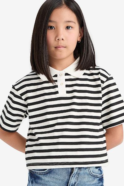 DeFacto Tricou cu mânecă scurtă cu dungi pentru fete, cu gât polo, relaxat, E0064a825sm