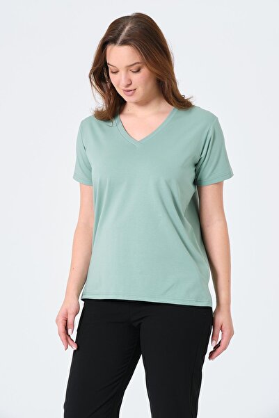 BUSA Oversize kroj Majica kratkih rukava sa V-izrezom - ZELENA