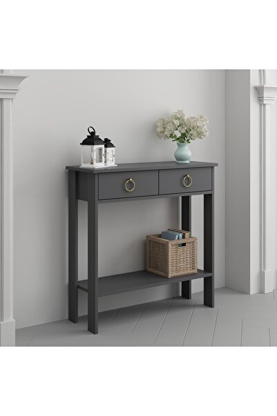 Home Mandosi Mobilya Çift Çekmeceli Antrasit Gold Kulp Dresuar