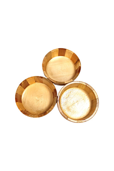 AhşapMutfak Set of 3 Wooden Snack Bowls, Snack Bowl, Natural Round Design