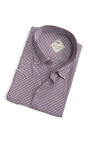 GÖMLEK GALERİSİ Men's Classic Relaxed Fit Checked Double Pocket Short Sleeve Shirt