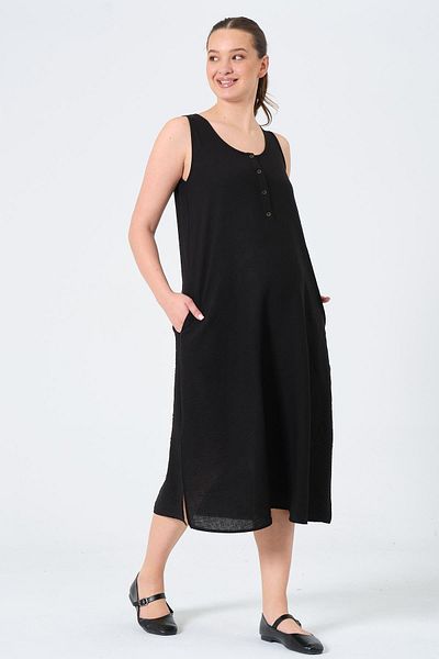 BUSA Rochie de maternitate cu mâneci zero cu fantă laterală, lungime midi, NEGRĂ
