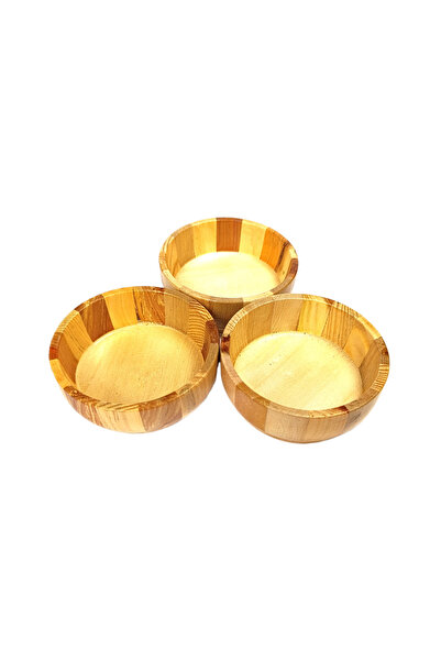 AhşapMutfak Set of 3 Wooden Snack Bowls, Snack Bowl, Natural Round Design