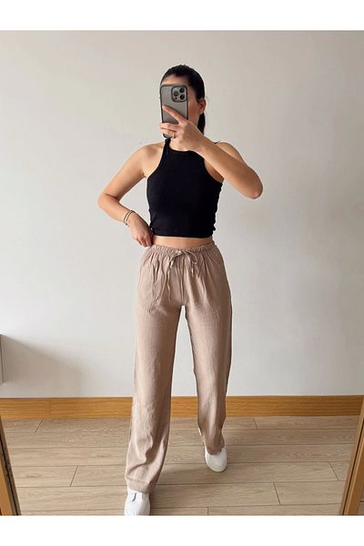 Zoom Butik Strawberry Fabric Relax Pants - Beige