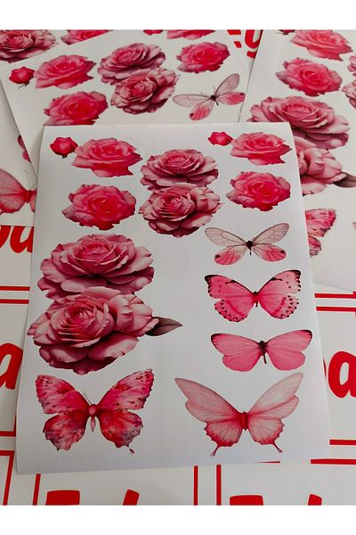 EYBA STİCKER Autocolant trandafir și fluture imprimare color 1 foaie - spațiu pagină 25x30 cm autocolant dulap