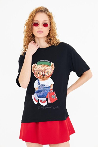 TIFFANY&TOMATO Ayıcık Baskılı Taşlı T-Shirt