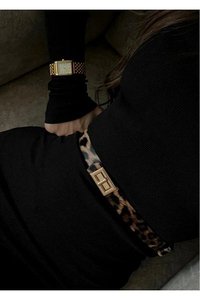 MODAM HİFA Ραμμένη χρυσή αγκράφα Leopard γυναικεία ζώνη παντελονιού ζώνη φόρεμα ζώνη πουκάμισο ζώνη μπουφάν ζώνη