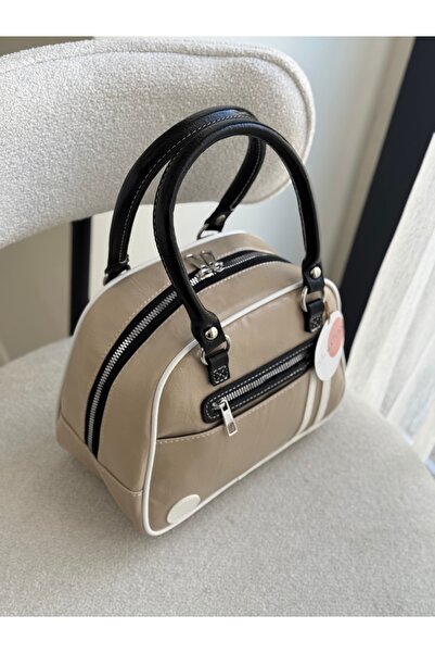 BAGLOVİS Mink Women's Shoulder Bag with Strip Logo Detail