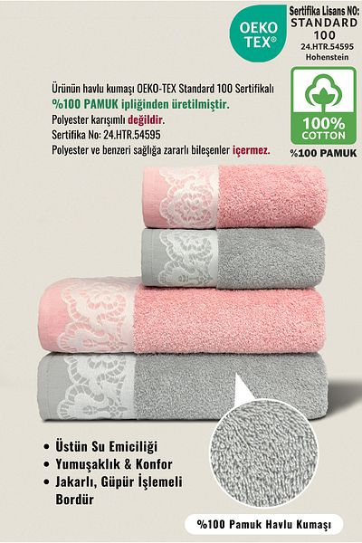 Ellaline Σετ πετσετών μπάνιου Milano 4 τεμαχίων 100% βαμβάκι με πιστοποίηση, ζακάρ κορδόνι 50x90-70x140cm Πετσέτα προίκας
