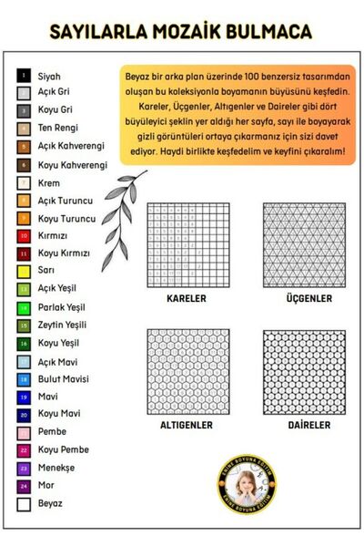 Enine Boyuna Eğitim Pixel-Mosaic Coloring Book by Numbers (100 Animal Paintings)