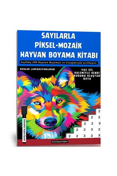Enine Boyuna Eğitim Sayılarla Piksel-Mozaik Boyama Kitabı (100 Hayvan Boyaması)