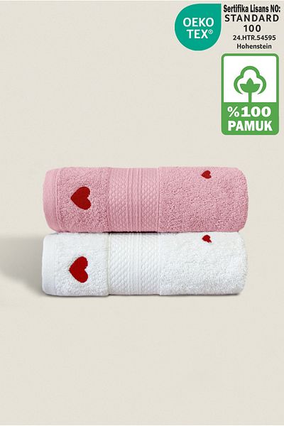 Ellaline Set de prosoape LUV 2 - 100% bumbac, certificat, brodat cu inimă, prosop de bucătărie pentru față, 50x80cm
