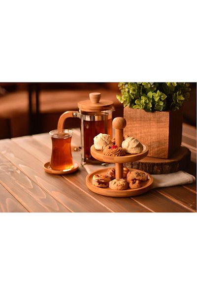 Lili home Two Tier Bamboo Presentation Rack - Cookie Rack Treat Breakfast Presentation Rack - 2 Tier Bamboo Presentation Rack Round