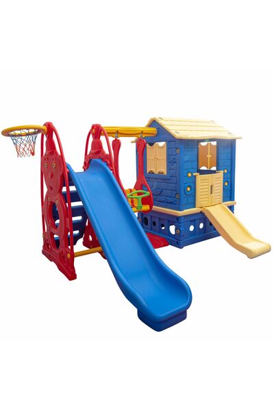 MUPARK Büyük Oyun Parkı - Kaydıraklı Salıncaklı Oyun Evi | Anaokulu Kreş Bahçe Oyuncağı Dayanıklı Set