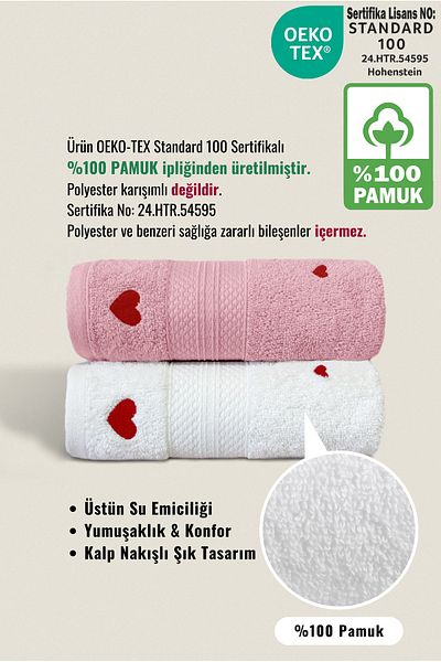 Ellaline Set de prosoape LUV 2 - 100% bumbac, certificat, brodat cu inimă, prosop de bucătărie pentru față, 50x80cm