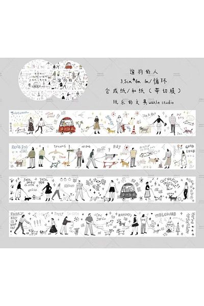 İthal K18-100Cm Self-Cut Dog Walking Washi Tape