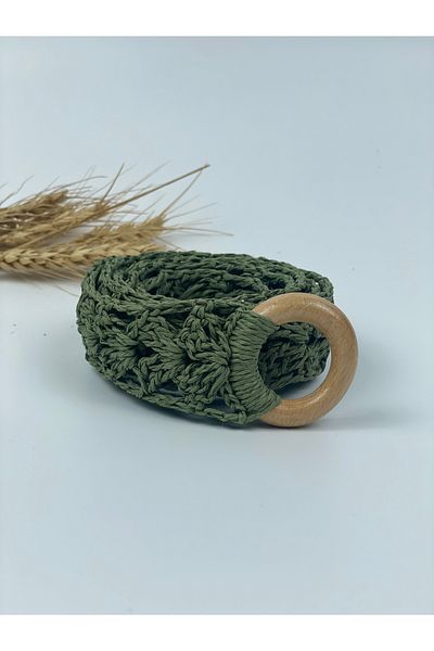 PACHİRA Khaki Paper String Straw Belt - 115 Cm