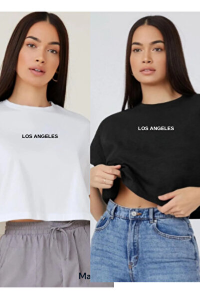Derays مجموعة تيشيرت لوس أنجلوس باللونين الأبيض والأسود مكونة من قطعتين