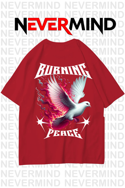 NEVERMIND Μπλουζάκι Unisex Burning Peace με τύπωμα 100% βαμβάκι oversized