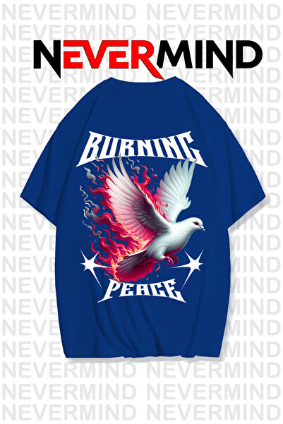 NEVERMIND Μπλουζάκι Unisex Burning Peace με τύπωμα 100% βαμβάκι oversized