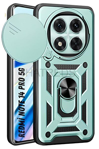 Hatreds Xiaomi Redmi Note 14 Pro 5G Kılıf Sürgülü Lens Korumalı Yüzüklü Stand Olabilen Tank Kapak
