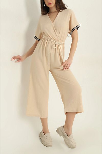 vuvutasarım New Season Stone Belted Elastic Waist Wrapped Women's Jumpsuit
