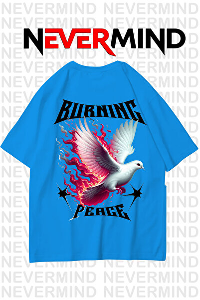 NEVERMIND Μπλουζάκι Unisex Burning Peace με τύπωμα 100% βαμβάκι oversized