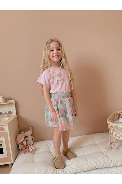 ARBİ kids Girl's Floral Embossed Chic Lined Skirt Suit