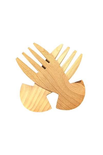 AhşapMutfak شوكة تقديم السلطة من خشب الكرز الطبيعي، خلاط سلطة يدوي خشبي