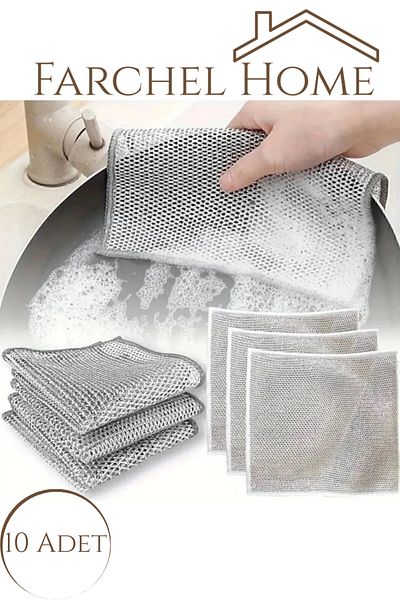 Farchel 10Pcs High Quality Inox Wire Cleaning Cloth - Single Layer, No Scratching, Multi-Purpose, Tough Dirt Cloth