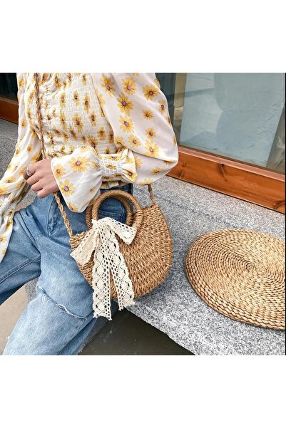 Tudivanyu Aksesuar Δαντελωτό Αξεσουάρ Τσάντας με Λεπτομέρεια Φιόγκου και Ψάθι...