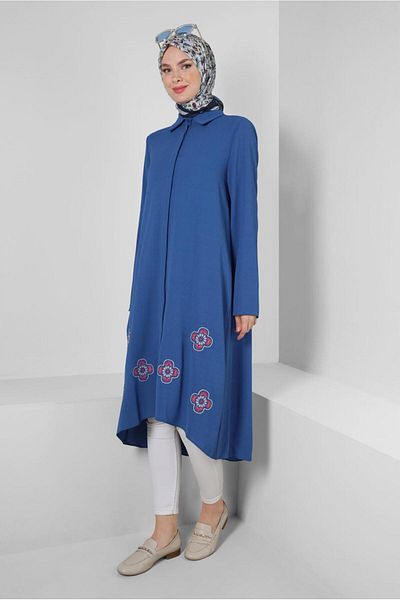 Alvina FLOWER PATTERNED SHIRT COLLAR LONG TUNIC 43790